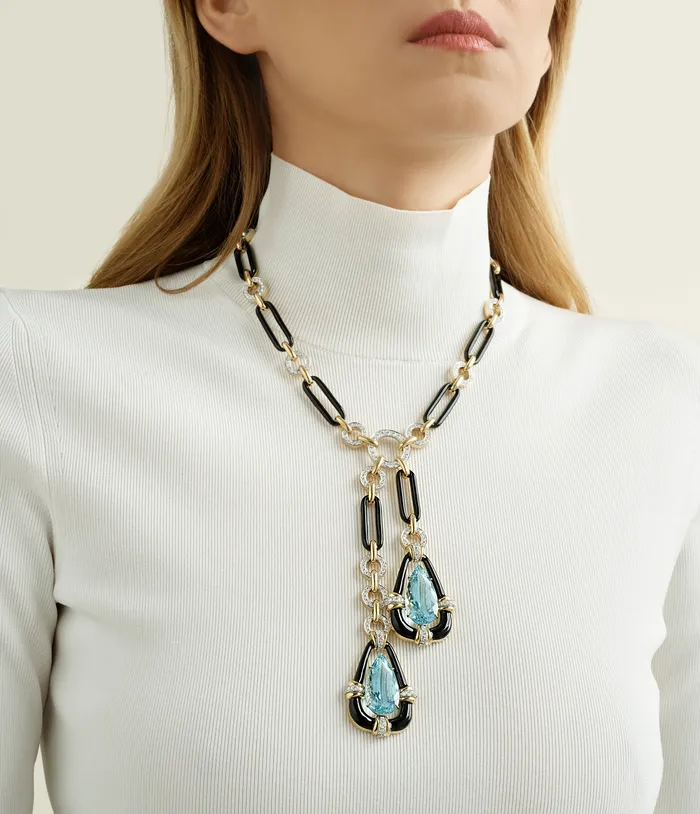 Necklaces David Webb Paper Clip Necklace with Dual Drops