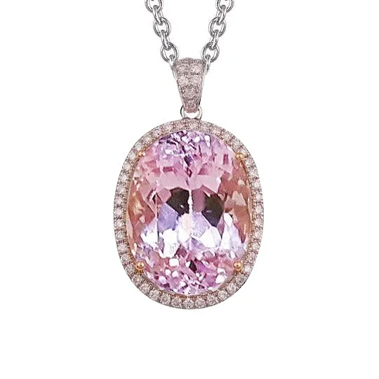 Necklaces GB Pendant Necklace With Chain 3525 Carats Kunzite With Natural Earth Mined Diamonds Necklaces GB Pendant Necklace With Chain 3525 Carats Kunzite With Natural Earth Mined Diamonds