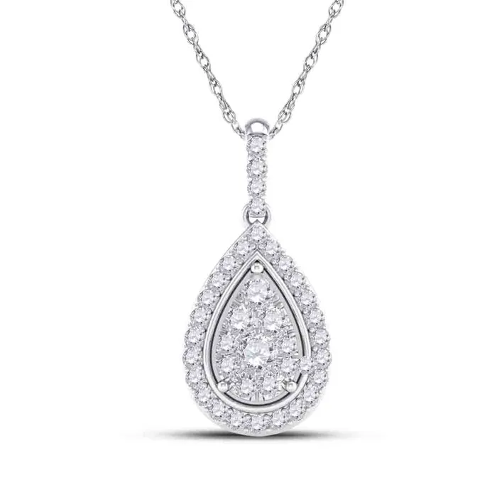 Necklaces GND 14Kt White Gold Womens Round Diamond Teardrop Pendant 14 Cttw GND