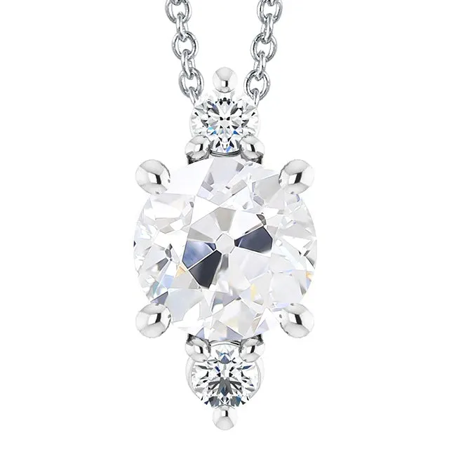 Necklaces HarryChadEntcom Three Stone Round Old Mine Cut Natural Earth Mined Diamond Pendant 6 Carats Slide Jewelry