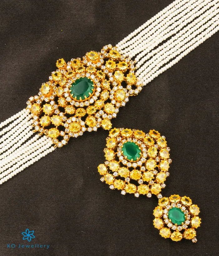 Necklaces kundan The Chayana Silver Pearl Necklace Set Green