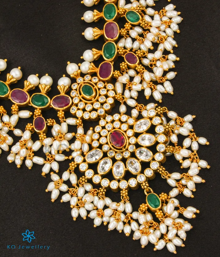 Necklaces Silversmith The Tarini Silver Guttapusalu NecklaceLong RedGreen Necklaces Silversmith The Tarini Silver Guttapusalu NecklaceLong RedGreen