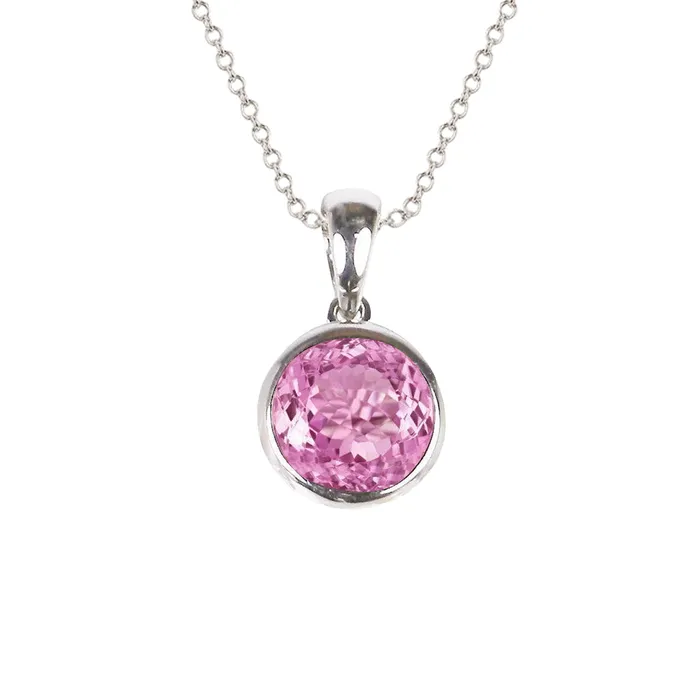 Necklaces Solitaire 3 Carat Kunzite Pendant Necklace With Chain 14K Gold GB Necklaces Solitaire 3 Carat Kunzite Pendant Necklace With Chain 14K Gold GB