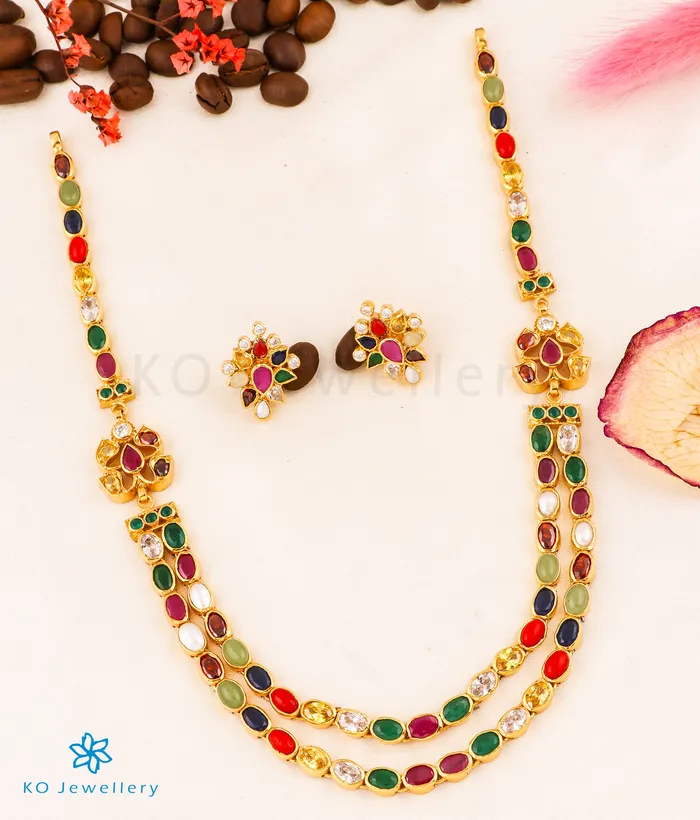 Necklaces The Advi Silver Navratna Two Layer Necklace Silversmith