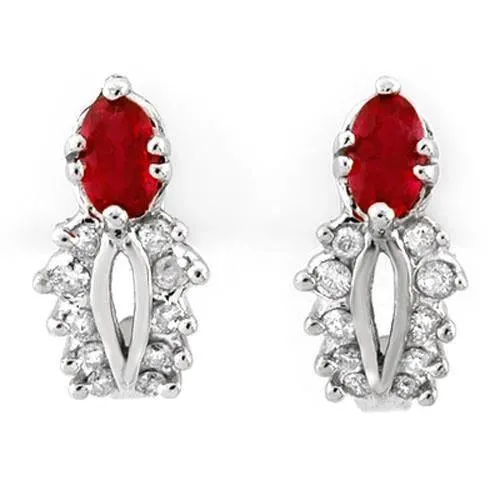 Oval Cut Red Ruby And Natural Earth Mined Diamond Stud Earring 3 Carat White Gold 14K GB Earrings
