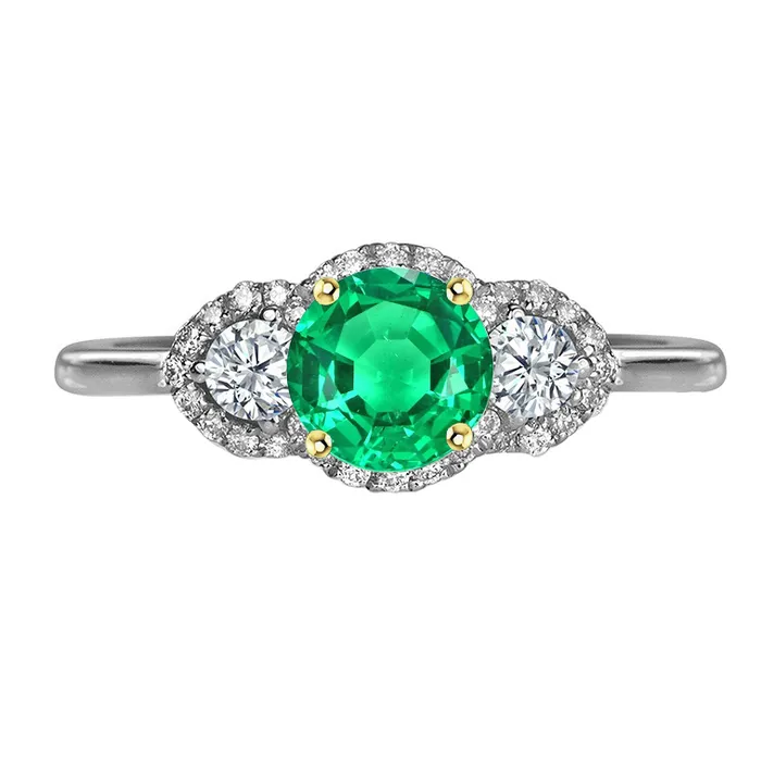 Rings 3 Stone Style Ring Halo Green Emerald Thin Band HarryChadEntcom