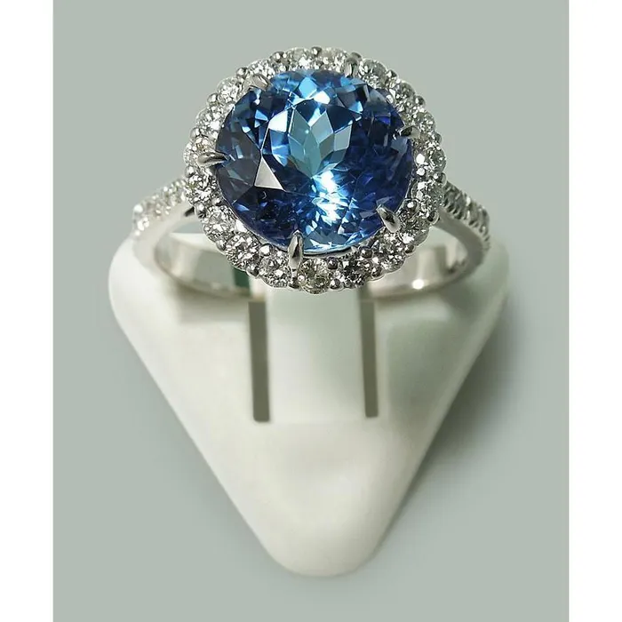 Rings 6 Ct Round Tanzanite Natural Earth Mined Diamonds Solitaire With Accents Ring WG 14K GB Rings 6 Ct Round Tanzanite Natural Earth Mined Diamonds Solitaire With Accents Ring WG 14K GB