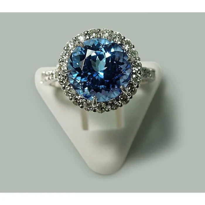 Rings 6 Ct Round Tanzanite Natural Earth Mined Diamonds Solitaire With Accents Ring WG 14K GB Rings 6 Ct Round Tanzanite Natural Earth Mined Diamonds Solitaire With Accents Ring WG 14K GB