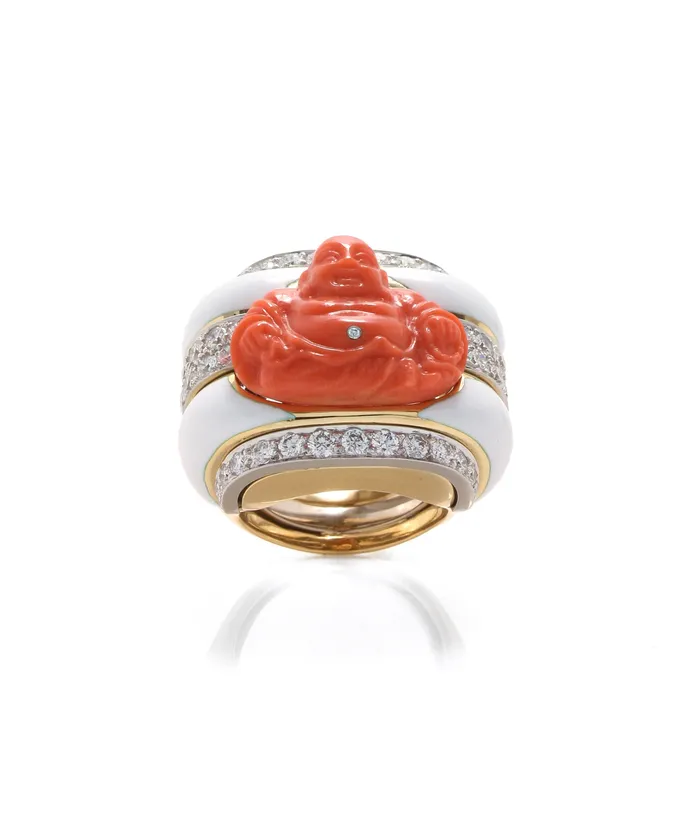 Rings David Webb Carved Coral Buddha Ring