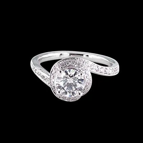 Rings GB 138 Carats Round Natural Earth Mined Diamond Antique Style Wedding Ring White Gold 14K Rings GB 138 Carats Round Natural Earth Mined Diamond Antique Style Wedding Ring White Gold 14K