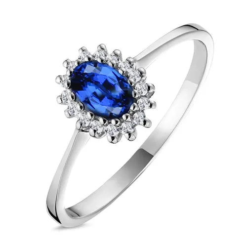 Rings GB 2 Ct Ceylon Sapphire With Natural Earth Mined Diamond Anniversary Ring White Gold 14K Rings GB 2 Ct Ceylon Sapphire With Natural Earth Mined Diamond Anniversary Ring White Gold 14K