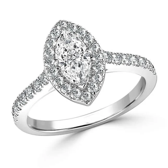 Rings GB 360 Carats Marquise And Round Natural Earth Mined Diamond Ring White Gold 14K