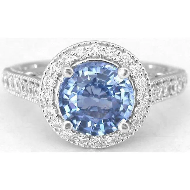 Rings GB 486 Ct Round Cut Ceylon Sapphire Natural Earth Mined Diamond Ring White Gold 14K Rings GB 486 Ct Round Cut Ceylon Sapphire Natural Earth Mined Diamond Ring White Gold 14K