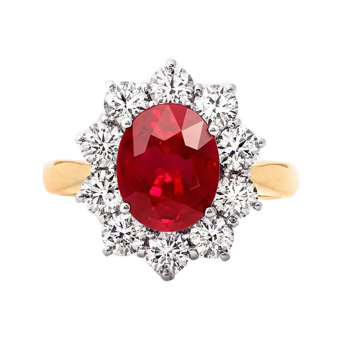 Rings GB 5 Ct Round Cut Ruby With Natural Earth Mined Diamonds Ring 14K Gold Rings GB 5 Ct Round Cut Ruby With Natural Earth Mined Diamonds Ring 14K Gold