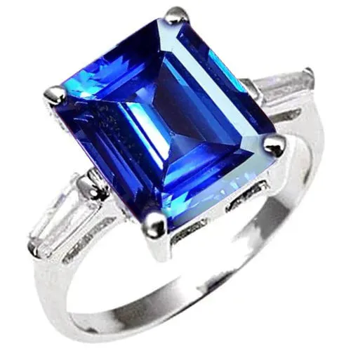 Rings GB 830 Carats Emerald Cut Tanzanite Baguettes Engagement Ring