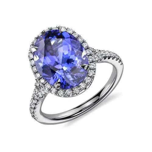 Rings GB Blue Oval Cut Tanzanite And Natural Earth Mined Diamond Ring 650 Carats White Gold 14K Rings GB Blue Oval Cut Tanzanite And Natural Earth Mined Diamond Ring 650 Carats White Gold 14K