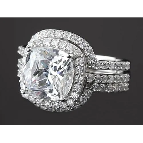 Rings GB Engagement Anniversary Ring Set 5 Carats Cushion Cut White Gold 14K Natural Earth Mined Diamond Rings GB Engagement Anniversary Ring Set 5 Carats Cushion Cut White Gold 14K Natural Earth Mined Diamond