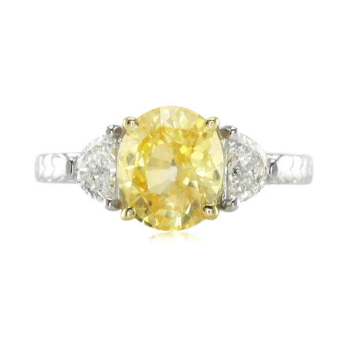 Rings GB White Gold 14K Oval Yellow Sapphire And Trillion Natural Earth Mined Diamonds 4 Ct Ring Rings GB White Gold 14K Oval Yellow Sapphire And Trillion Natural Earth Mined Diamonds 4 Ct Ring