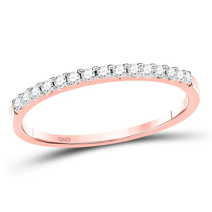 Rings GND 14Kt Rose Gold Womens Round Diamond Wedding Single Row Band 16 Cttw Size 7 GND
