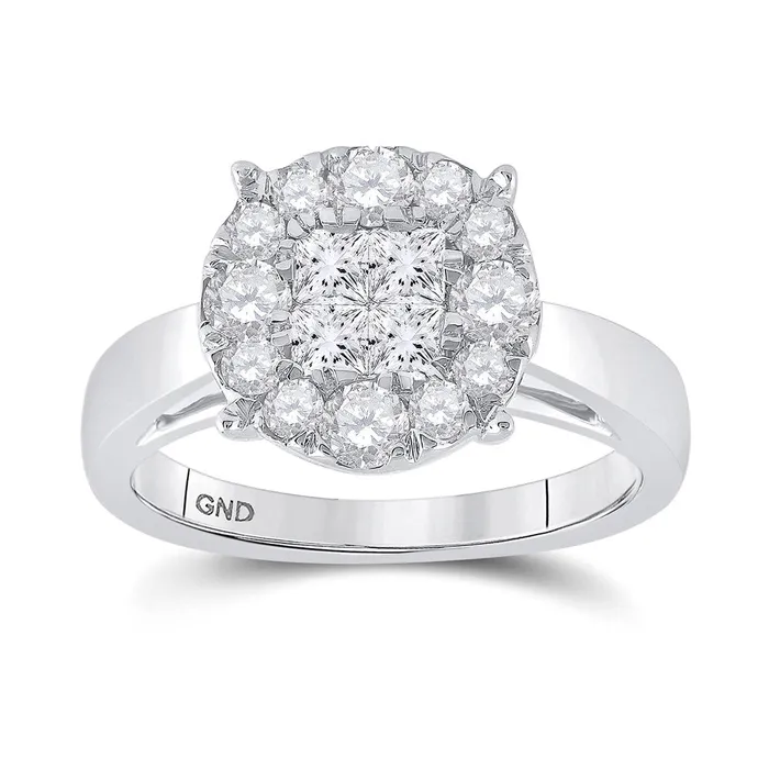 Rings GND GND 14kt White Gold Princess Diamond Cluster Bridal Engagement Ring 1 Cttw