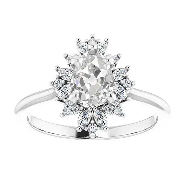 Rings Halo Engagement Ring Pear Old Mine Cut Round Natural Earth Mined Diamonds 415 Carats HarryChadEntcom