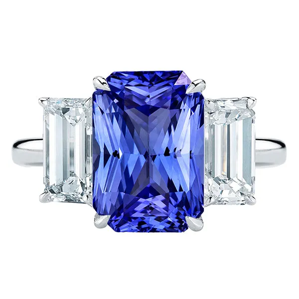 Rings HarryChadEntcom 3 Stone Blue Sapphire Ring Emerald Cut Natural Earth Mined Diamonds Prong Set 550 Carats