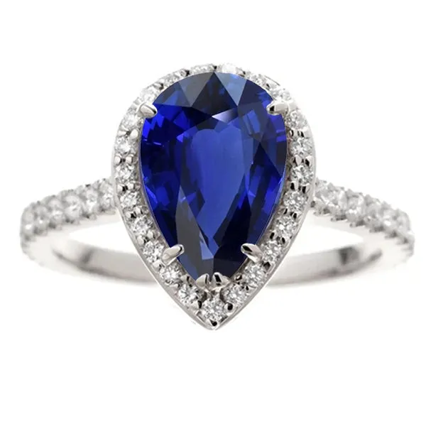 Rings HarryChadEntcom Anniversary Halo Ring Pear Cut Ceylon Sapphire Natural Earth Mined Diamonds 450 Carats Rings HarryChadEntcom Anniversary Halo Ring Pear Cut Ceylon Sapphire Natural Earth Mined Diamonds 450 Carats
