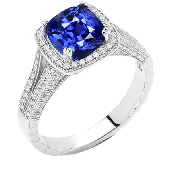 Rings HarryChadEntcom Halo Cushion Sapphire Ring 350 Carats Milgrain Split Shank Natural Earth Mined Diamonds Rings HarryChadEntcom Halo Cushion Sapphire Ring 350 Carats Milgrain Split Shank Natural Earth Mined Diamonds