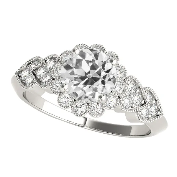 Rings HarryChadEntcom Halo Round Old Cut Natural Earth Mined Diamond Ring Flower Heart Style 450 Carats Milgrain