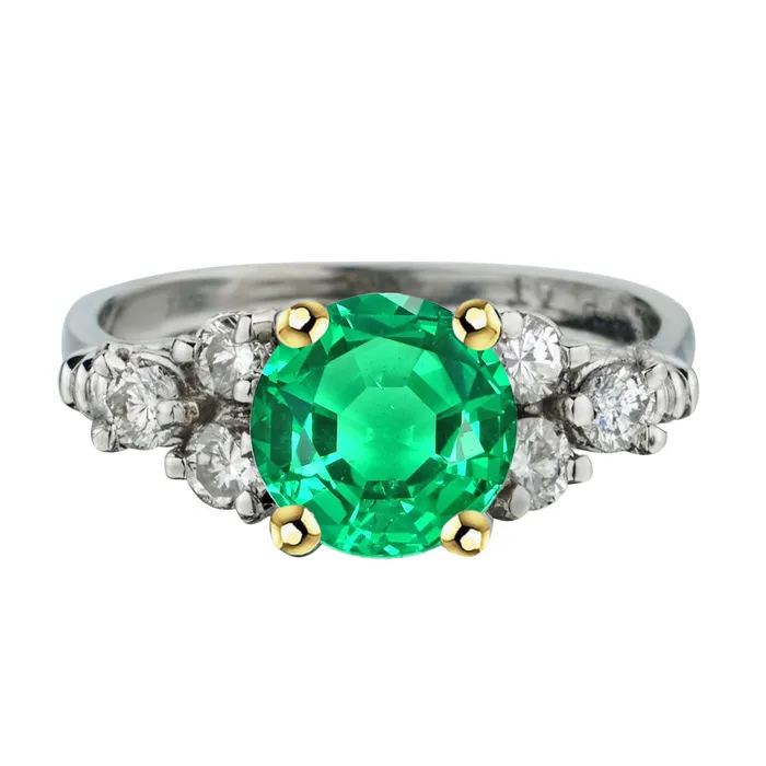 Rings HarryChadEntcom Round Green Emerald Ring Diamond Ladies Jewelry