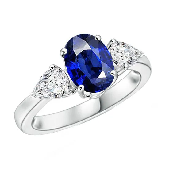 Rings HarryChadEntcom Three Stone Ring Oval Sri Lankan Sapphire Pear Natural Earth Mined Diamonds 550 Carats Rings HarryChadEntcom Three Stone Ring Oval Sri Lankan Sapphire Pear Natural Earth Mined Diamonds 550 Carats