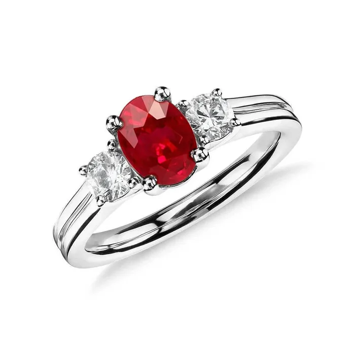 Rings Oval Cut Red Ruby And Natural Earth Mined Diamond Three Stone Ring Gold 14K 180 Carats GB Rings Oval Cut Red Ruby And Natural Earth Mined Diamond Three Stone Ring Gold 14K 180 Carats GB