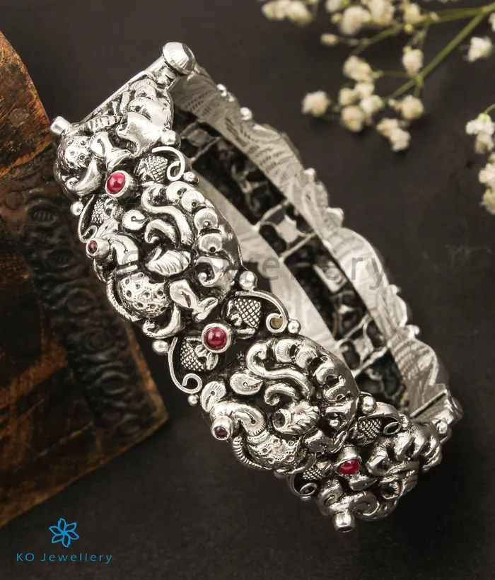 Silversmith Bracelets The Vrsala Silver Peacock Bracelet OxidisedSize 22242628 Silversmith Bracelets The Vrsala Silver Peacock Bracelet OxidisedSize 22242628
