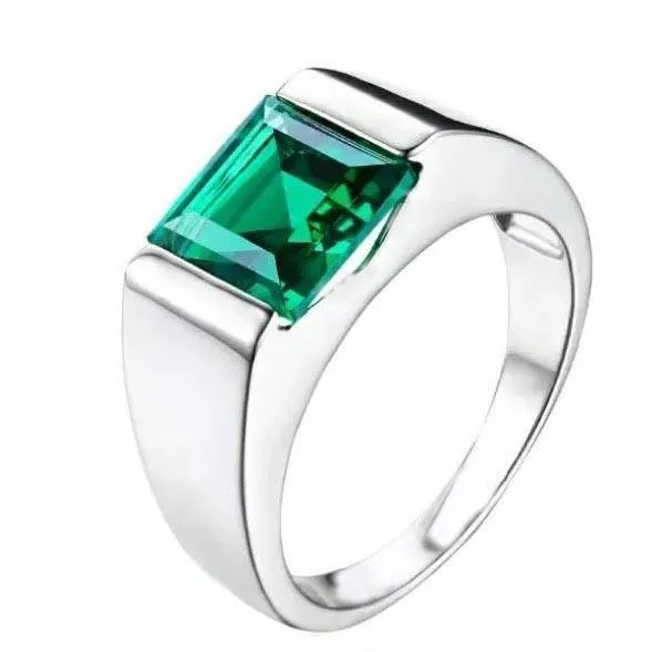 Solitaire 450 Carat Green Emerald Ring 14K White Gold New GB Rings