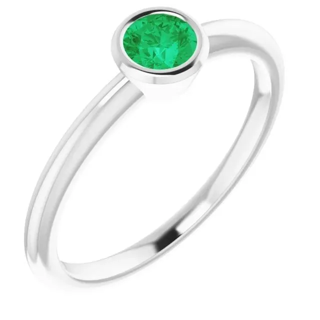 Solitaire Green Emerald Engagement Ring 075 Carats Bezel Setting GB Rings