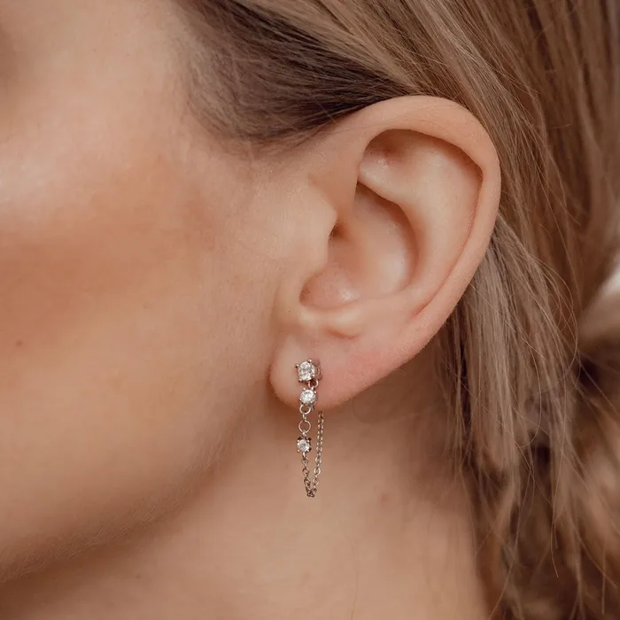 Stardust Chain Stud Earrings Sterling Silver Hey Happiness Earrings