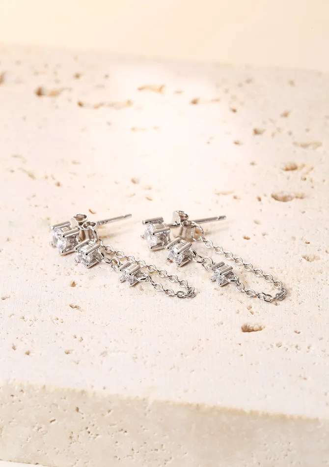 Stardust Chain Stud Earrings Sterling Silver Hey Happiness Earrings