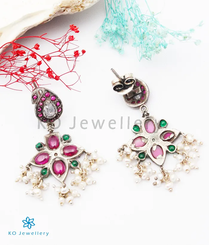 The Chaiti Silver Peacock Earrings Temple Earrings