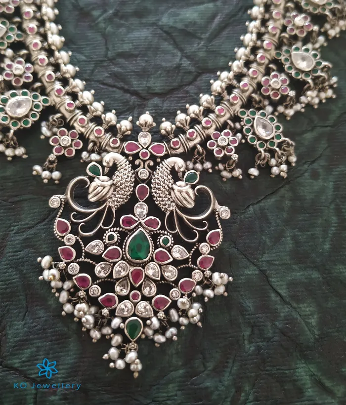 The Prasiddh Silver Peacock Guttapusalu Necklace Oxidised Silversmith Necklaces