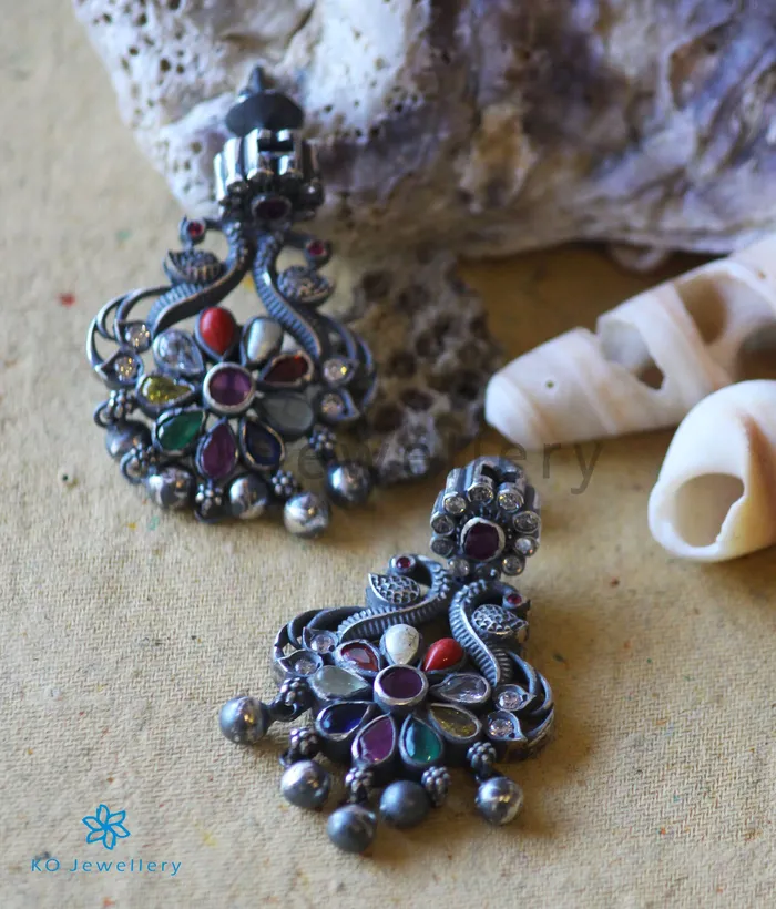 The Vansh Silver Navratna Necklace Oxidised Silversmith Necklaces