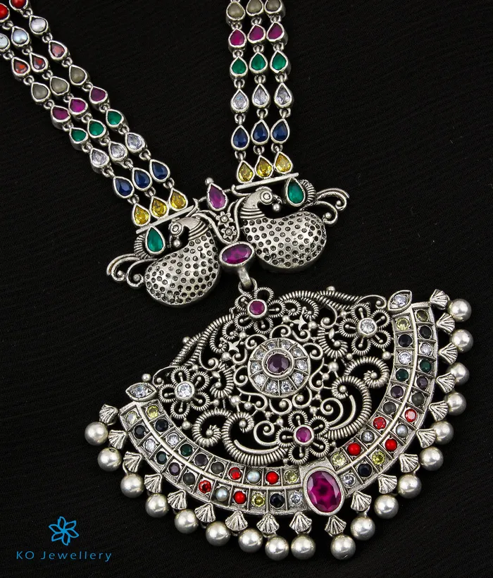 The Vasuprada Silver Mango Navartna Makarakanti Necklace Silversmith Necklaces The Vasuprada Silver Mango Navartna Makarakanti Necklace Silversmith Necklaces