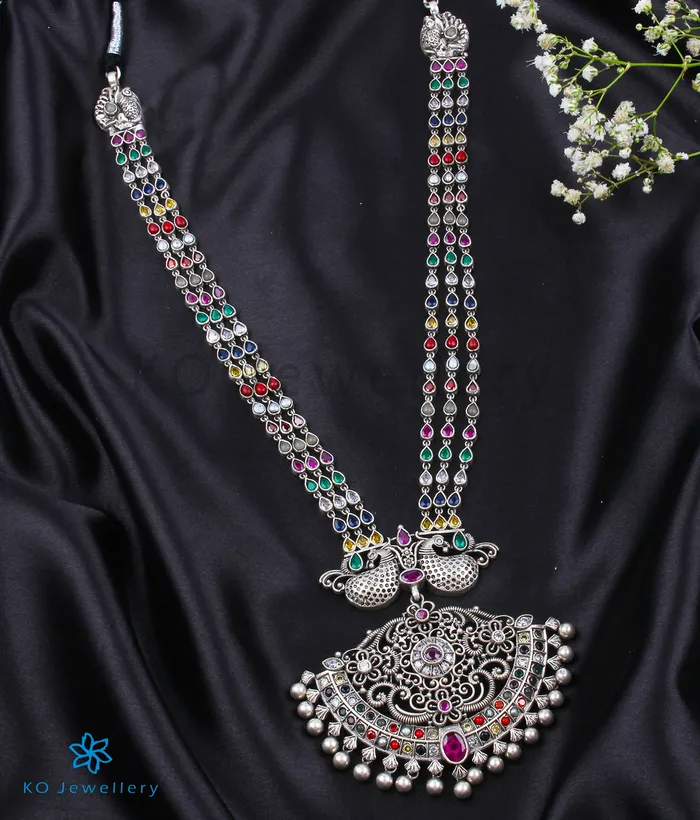 The Vasuprada Silver Mango Navartna Makarakanti Necklace Silversmith Necklaces