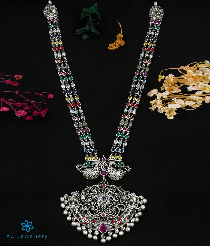 The Vasuprada Silver Mango Navartna Makarakanti Necklace Silversmith Necklaces