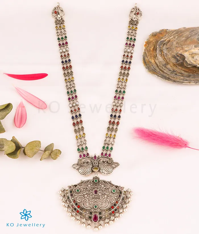 The Vasuprada Silver Mango Navartna Makarakanti Necklace Silversmith Necklaces