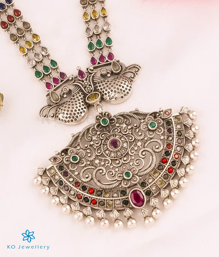 The Vasuprada Silver Mango Navartna Makarakanti Necklace Silversmith Necklaces