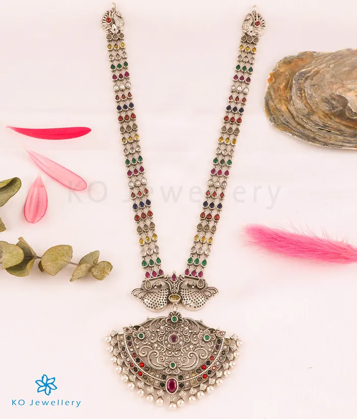 The Vasuprada Silver Mango Navartna Makarakanti Necklace Silversmith Necklaces