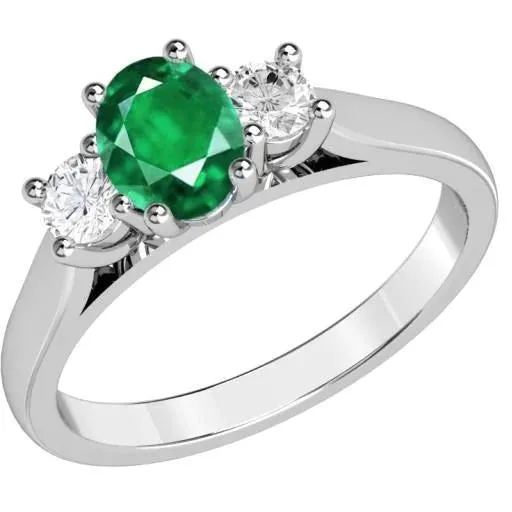 Three Stone 1050 Carats Green Emerald And Natural Earth Mined Diamonds Wedding Ring 14K Gold GB Rings Three Stone 1050 Carats Green Emerald And Natural Earth Mined Diamonds Wedding Ring 14K Gold GB Rings