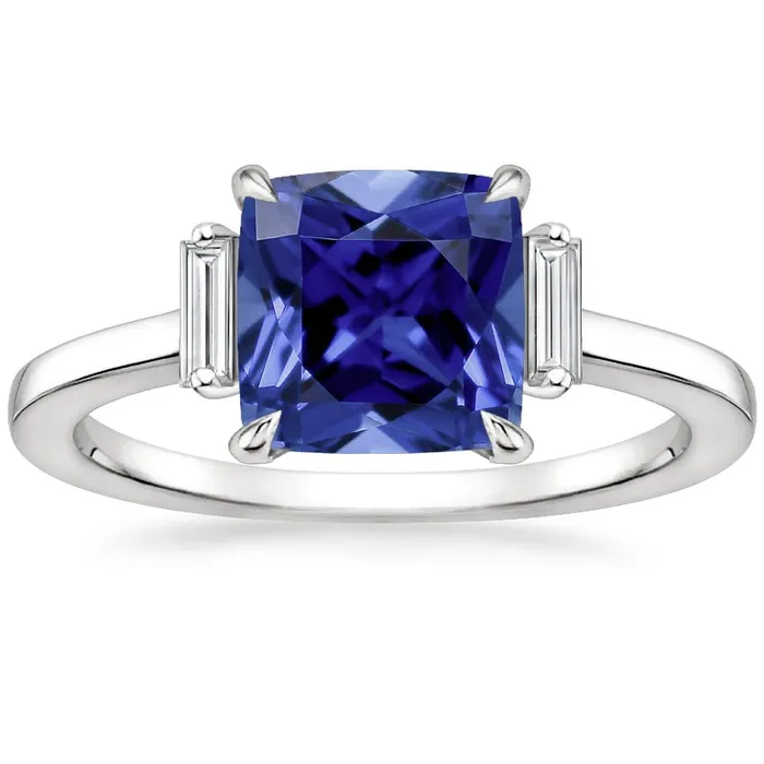 Three Stone Natural Earth Mined Diamond Blue Sapphire Ring 325 Carats White Gold GB Rings Three Stone Natural Earth Mined Diamond Blue Sapphire Ring 325 Carats White Gold GB Rings