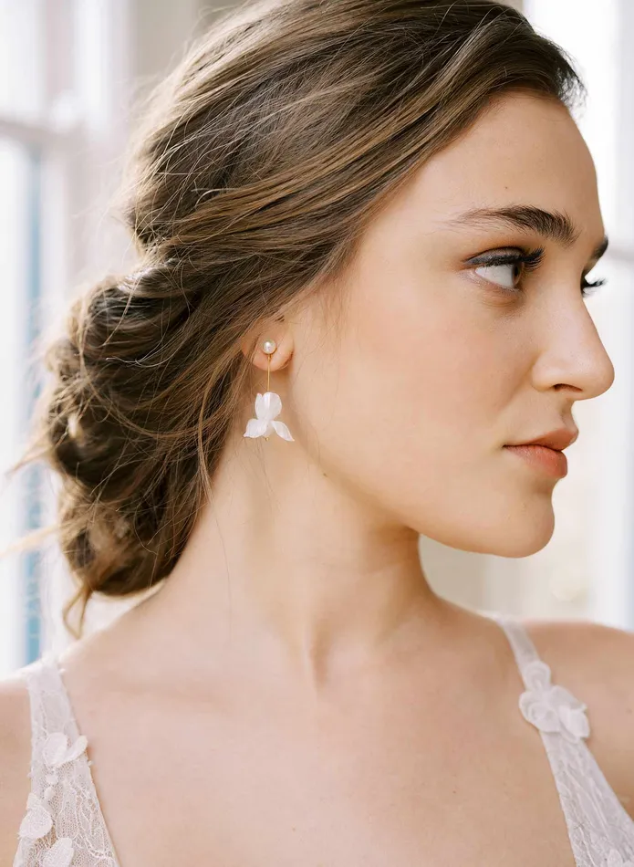 twigs honey Earrings Hand sculpted iris drop earrings petite Style 2430