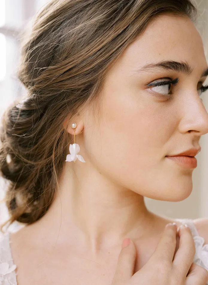 twigs honey Earrings Hand sculpted iris drop earrings petite Style 2430